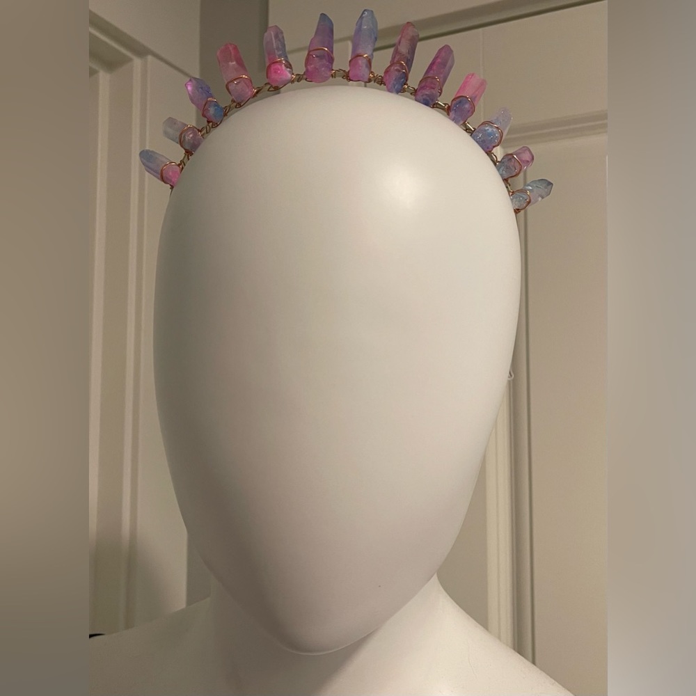 Brand New LARGE Blue & Pink Raw Crystal Crown/Headband - Picture 14 of 15